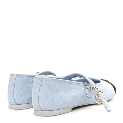 Chanel Fabric Grosgrain Mary Jane Flats 37 Light Blue Black 5 of 10