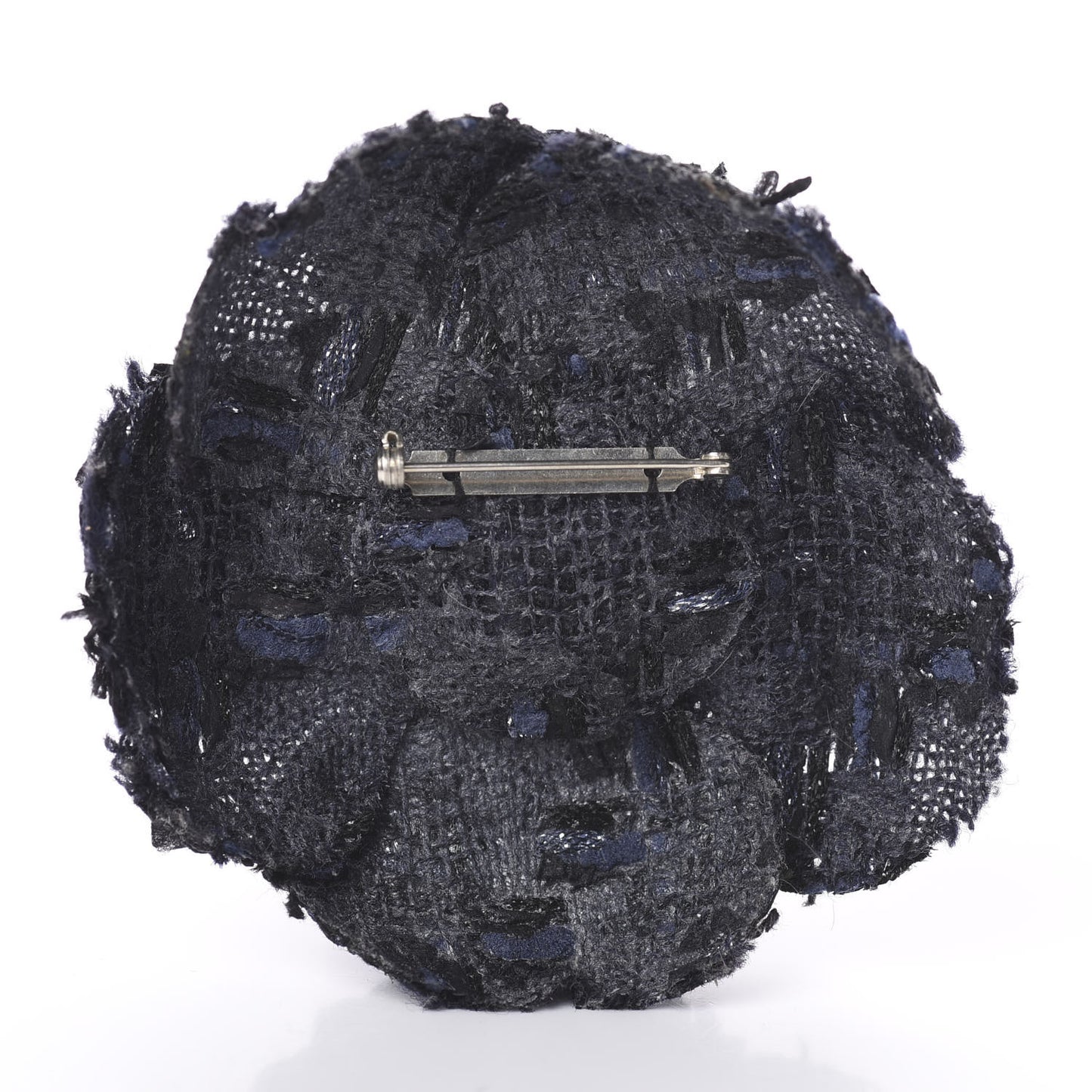 Tweed Camellia Pin Brooch Navy Blue