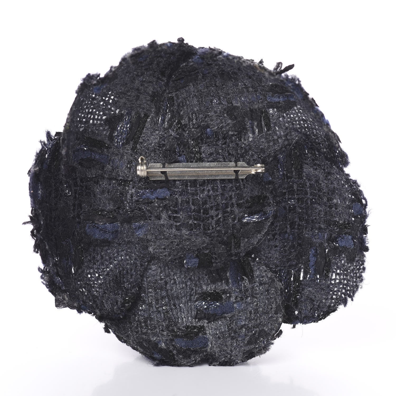 Chanel Tweed Camellia Pin Brooch Navy Blue 2 of 2