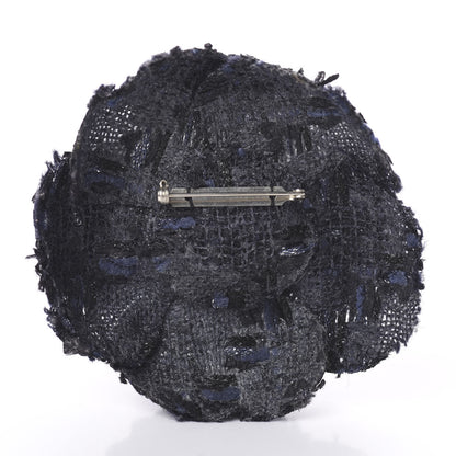 Chanel Tweed Camellia Pin Brooch Navy Blue 2 of 2