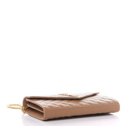 Saint Laurent Grain De Poudre Mixed Matelasse Triquilt Monogram Chain Wallet Dune 3 of 9