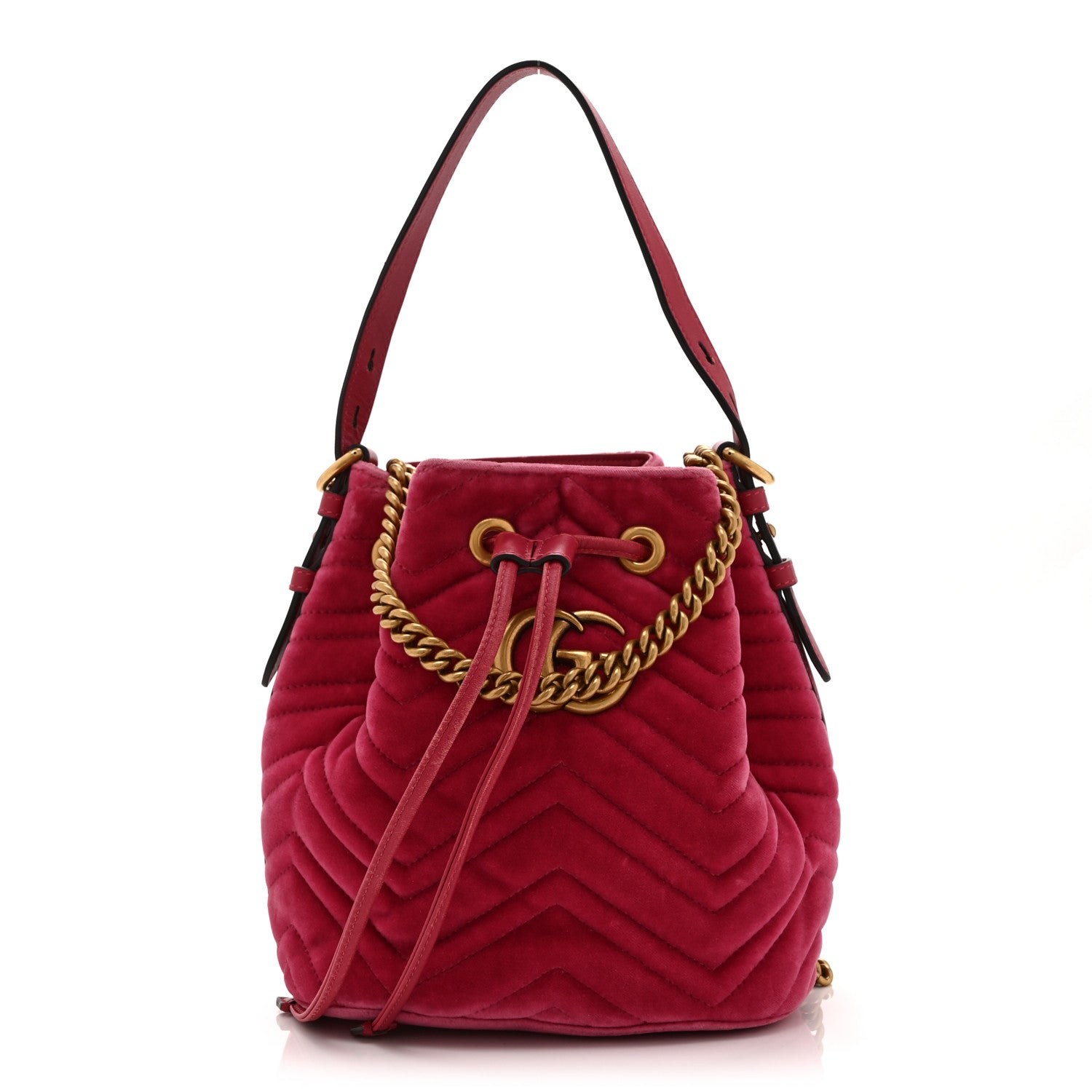 Gucci Velvet Matelasse GG Marmont Bucket Bag Light Raspberry Rose 1 of 11