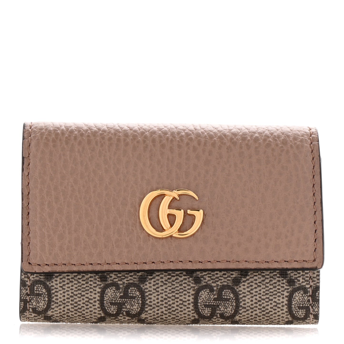 Dollar Calfskin GG Supreme Monogram GG Marmont 6 Key Holder Case Porcelain Rose Beige Ebony