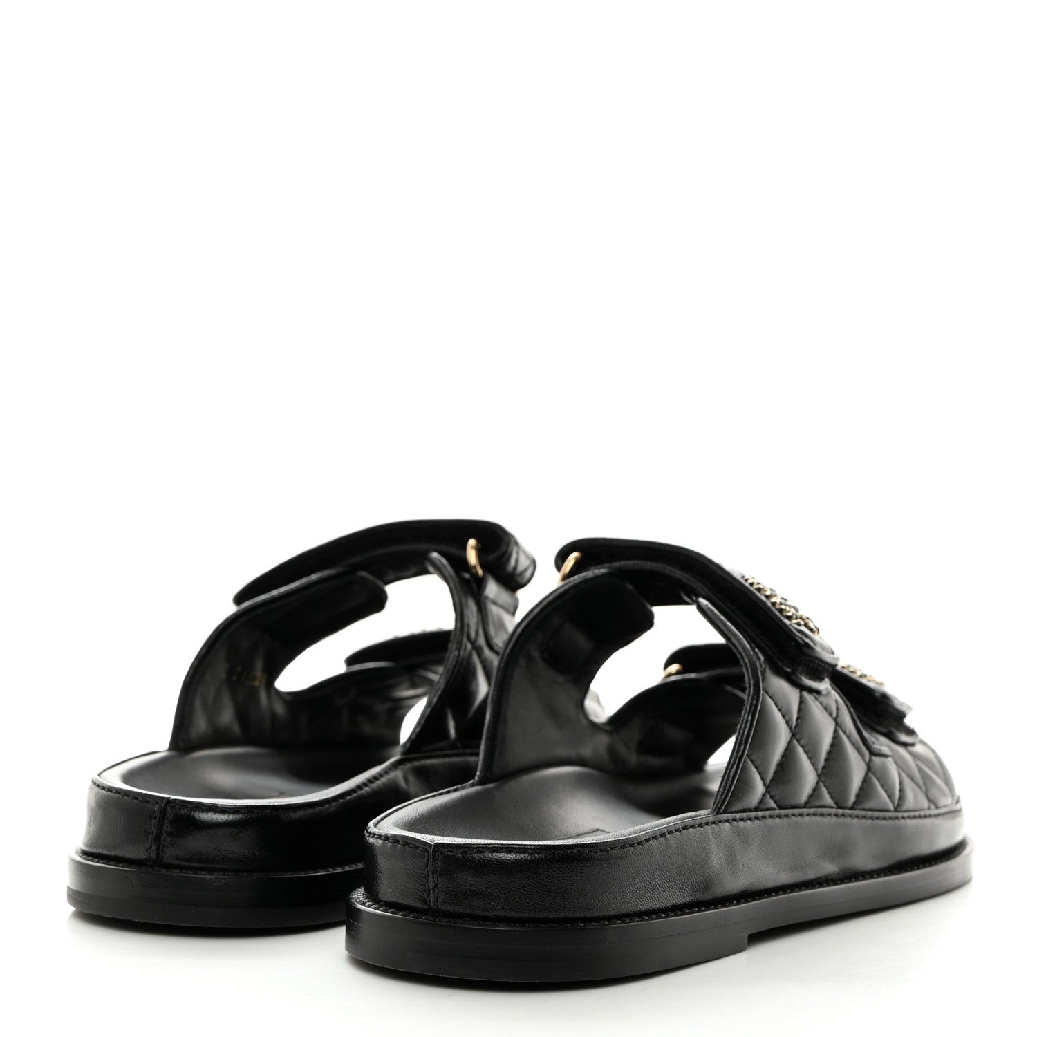 Chanel Lambskin Quilted Velcro Dad Chain CC Slide Sandals 37.5 Black 4 of 9