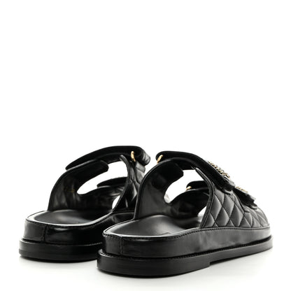 Chanel Lambskin Quilted Velcro Dad Chain CC Slide Sandals 37.5 Black 4 of 9