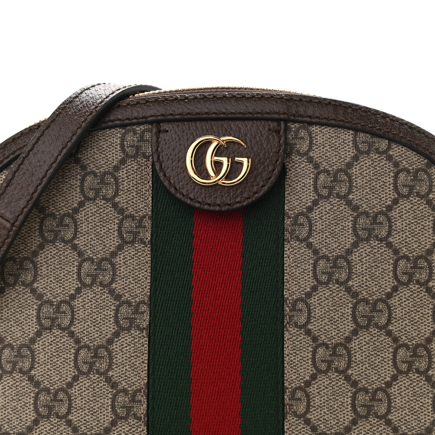 GG Supreme Monogram Textured Dollar Calfskin Web Small Ophidia Dome Shoulder Bag Beige Ebony New Acero
