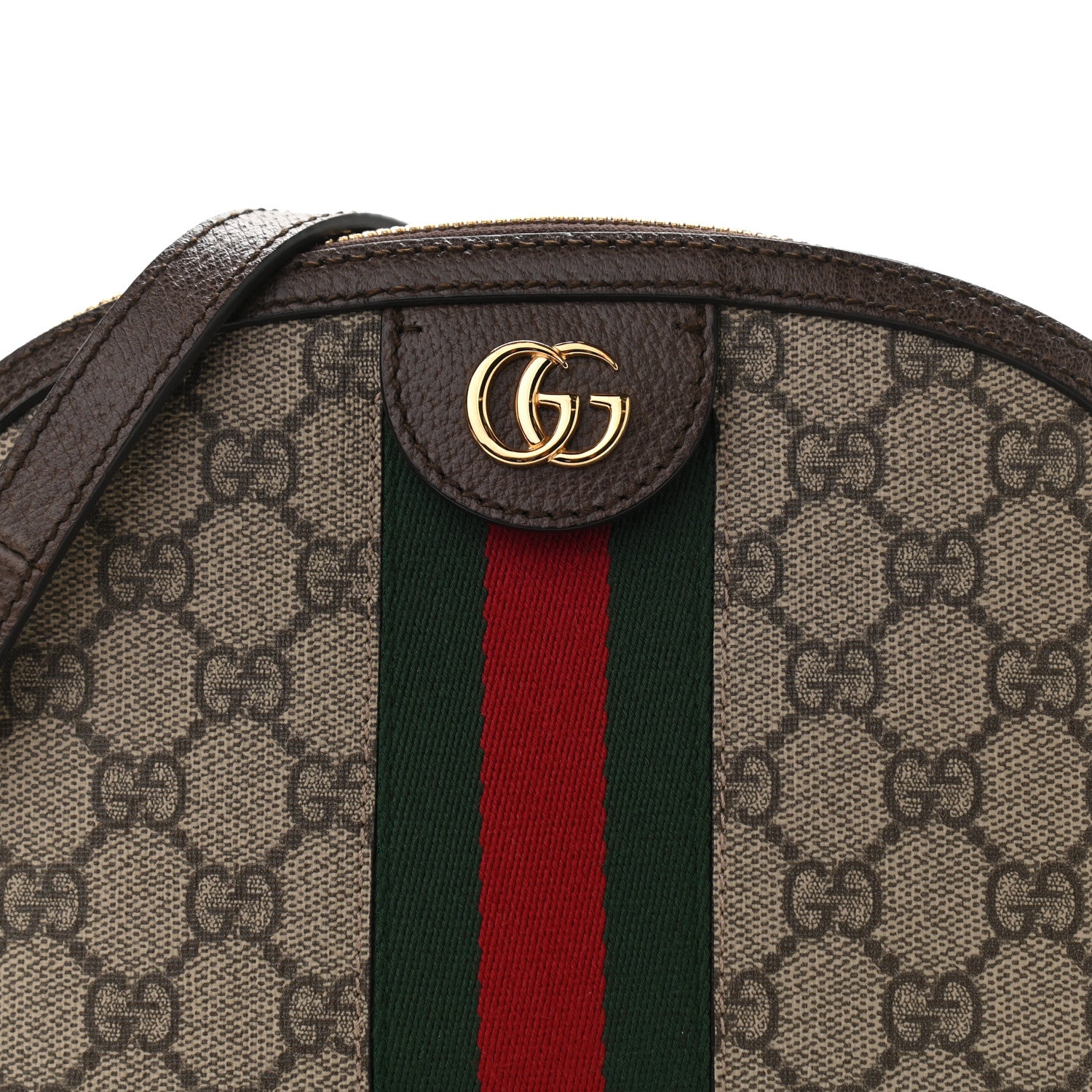 Gucci GG Supreme Monogram Textured Dollar Calfskin Web Small Ophidia Dome Shoulder Bag Beige Ebony New Acero 8 of 10