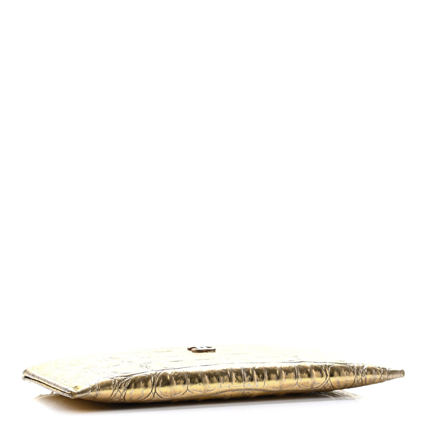 Chanel Calfskin Crocodile Embossed Cocodile Zip Pouch Gold 3 of 4