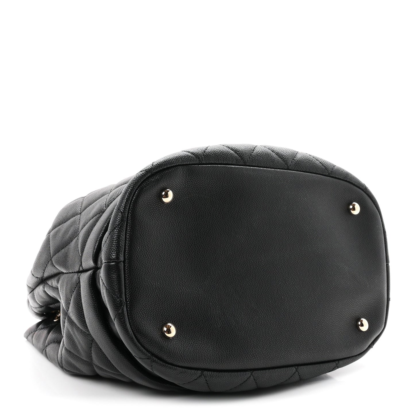 Caviar Quilted Large Rolled Up Bucket Drawstring Bag Black