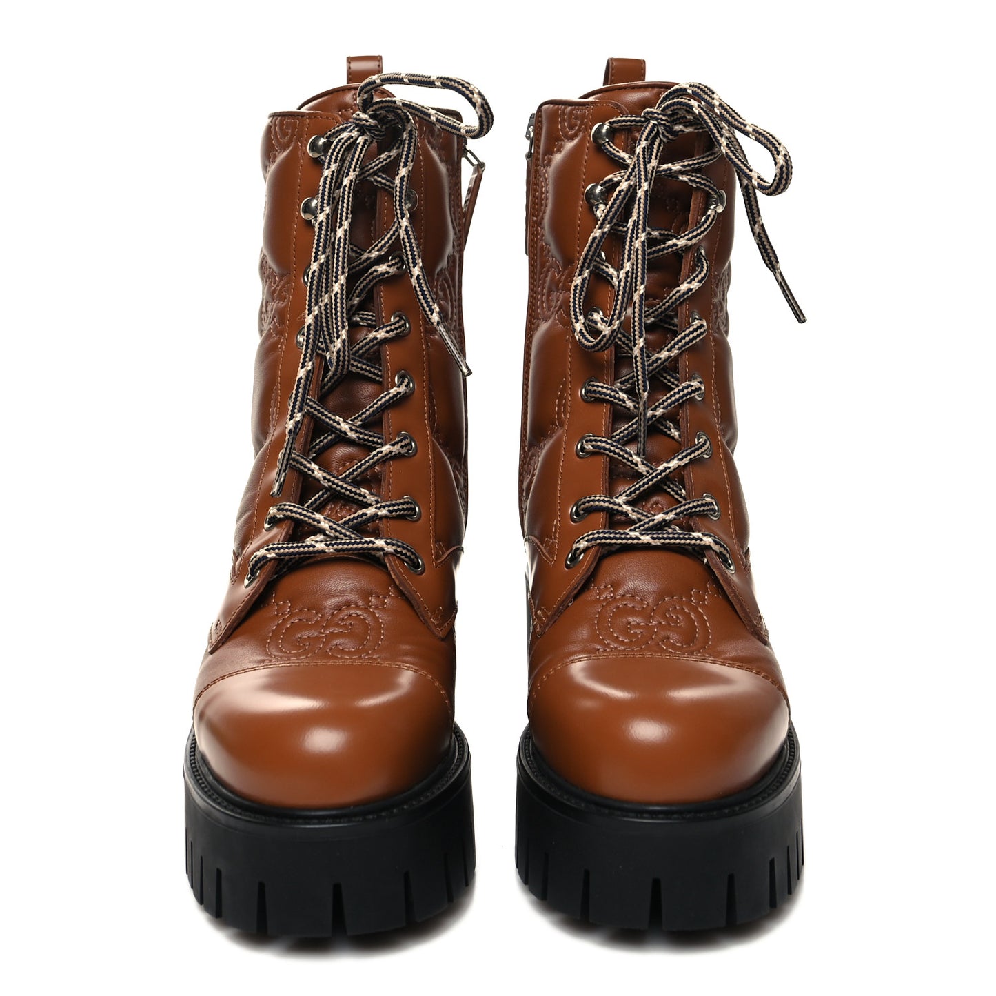Cordovan Lux Nappa GG Matelasse Lace Up 60mm Combat Boots 36 Dark Hazel Brown