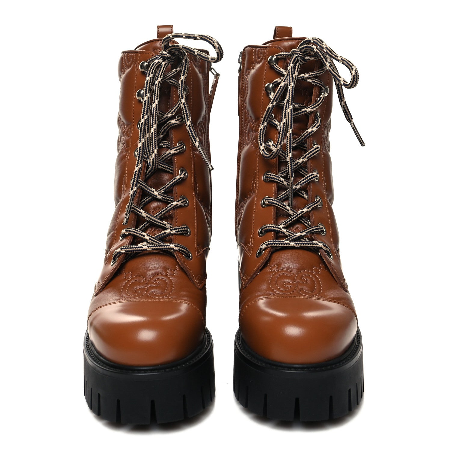 Gucci Cordovan Lux Nappa GG Matelasse Lace Up 60mm Combat Boots 36 Dark Hazel Brown 2 of 7