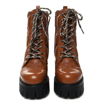 Gucci Cordovan Lux Nappa GG Matelasse Lace Up 60mm Combat Boots 36 Dark Hazel Brown 2 of 7
