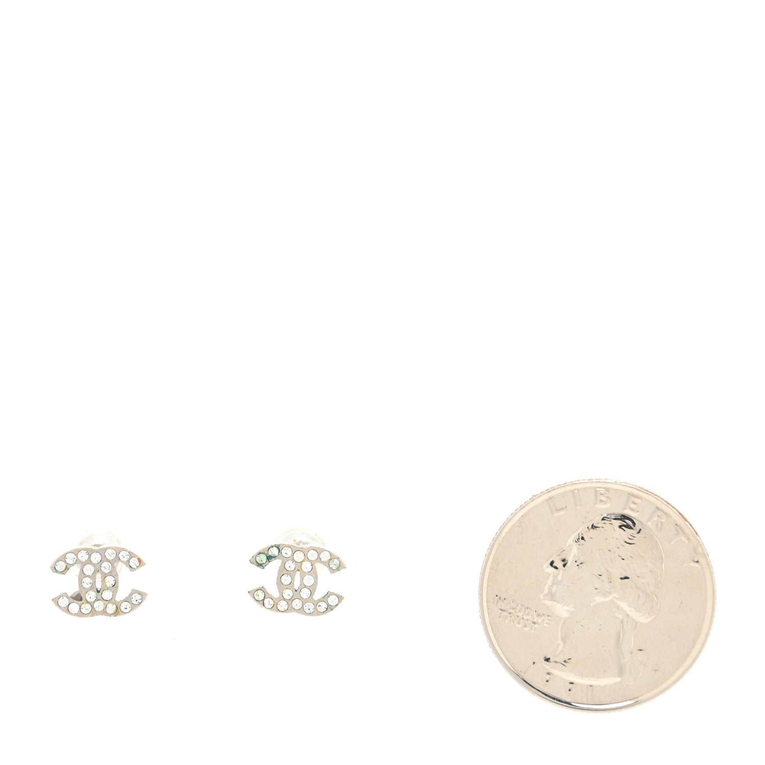 Chanel Crystal Mini Timeless CC Earrings Silver 2 of 4