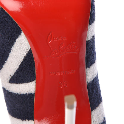 Christian Louboutin Sponge Fabric Shiny Nappa Decollete Spa 100 Pumps 36 Navy White 6 of 8