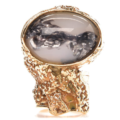 Saint Laurent Glass Cabochon Arty Ovale Ring 6 Gold Gray 1 of 4