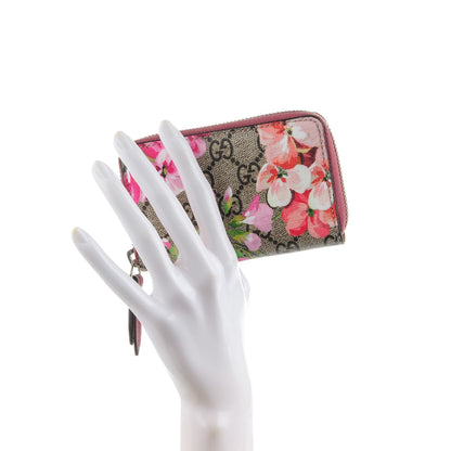Gucci GG Supreme Monogram Blooms Zip Around Card Case Wallet Beige Multicolor Dry Rose 2 of 6