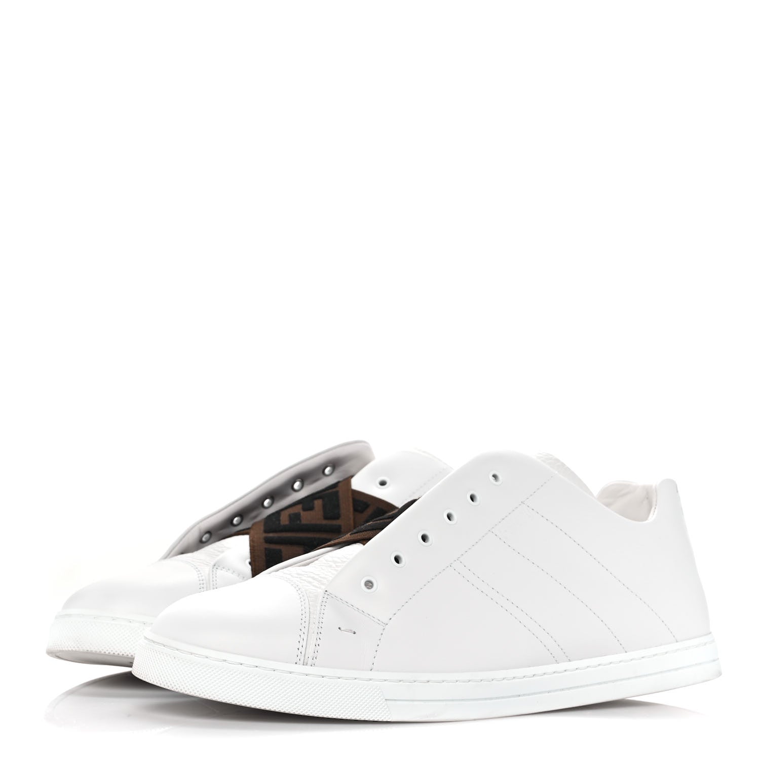 Fendi Calfskin FF Mens Slip On Sneakers 9 White Maya Black 3 of 9