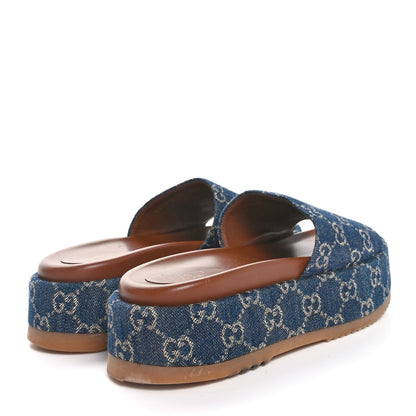 Gucci New Denim GG Monogram Angelina Platform 55mm Slide Sandals 38 Blue Tea 5 of 8