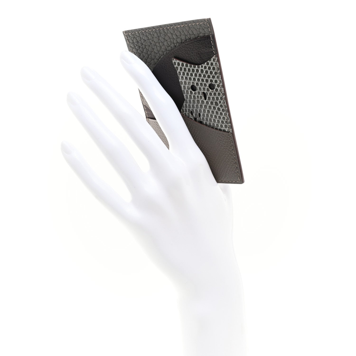 Hermes Epsom Evercolor Lizard Taurillon Clemence Petit Owl Card Holder Gris Asphalt Ficelle Black 2 of 7