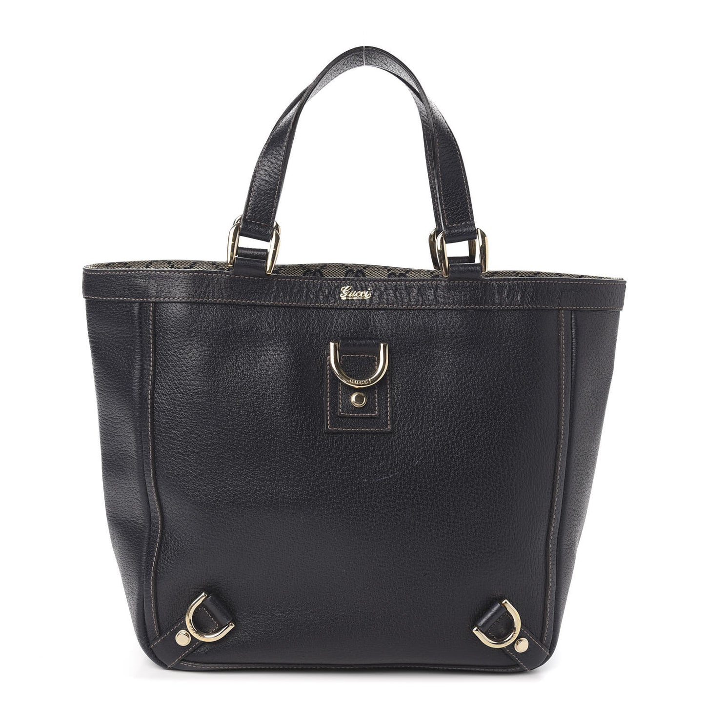 Calfskin Monogram Small Gold D Ring Tote Black