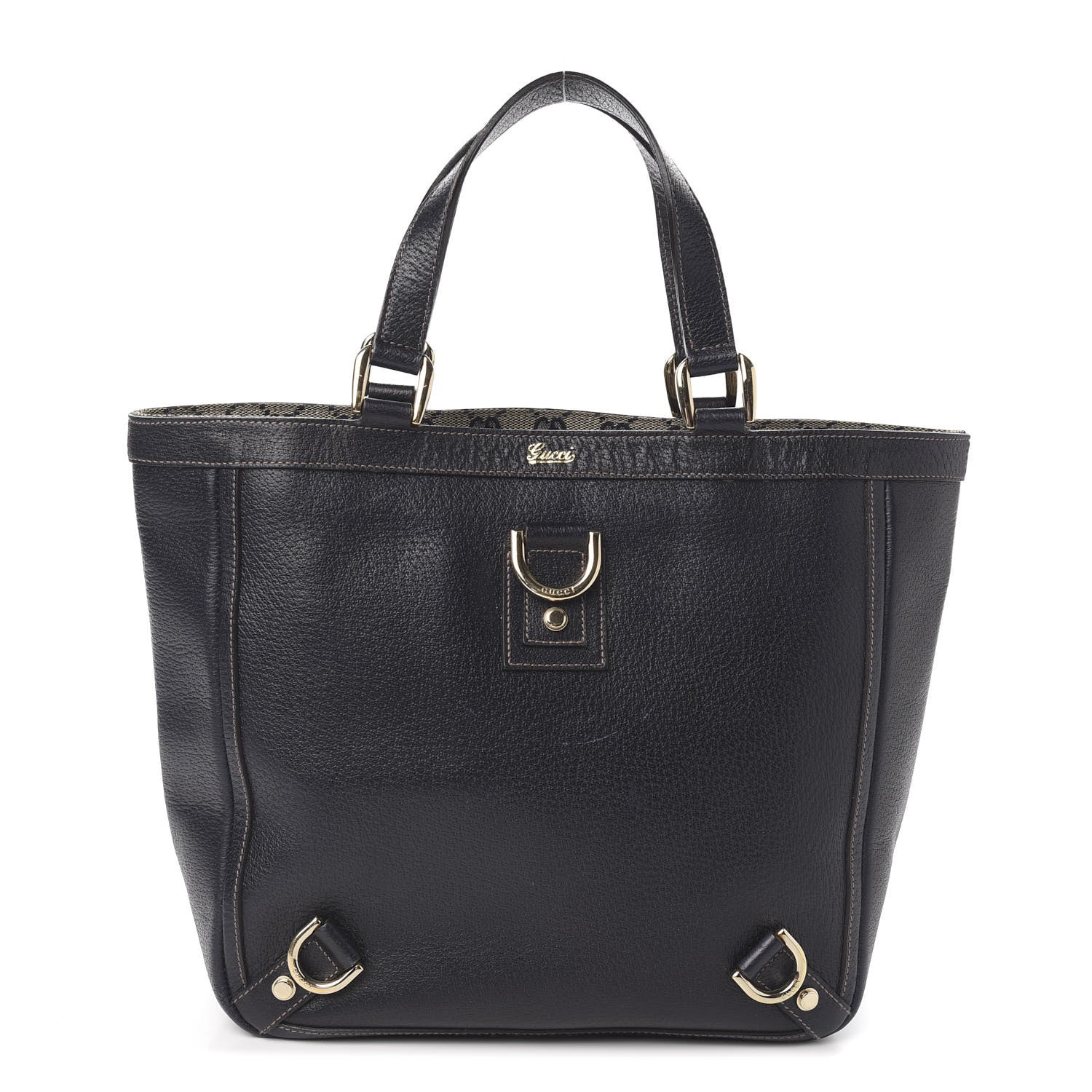 Gucci Calfskin Monogram Small Gold D Ring Tote Black 1 of 11