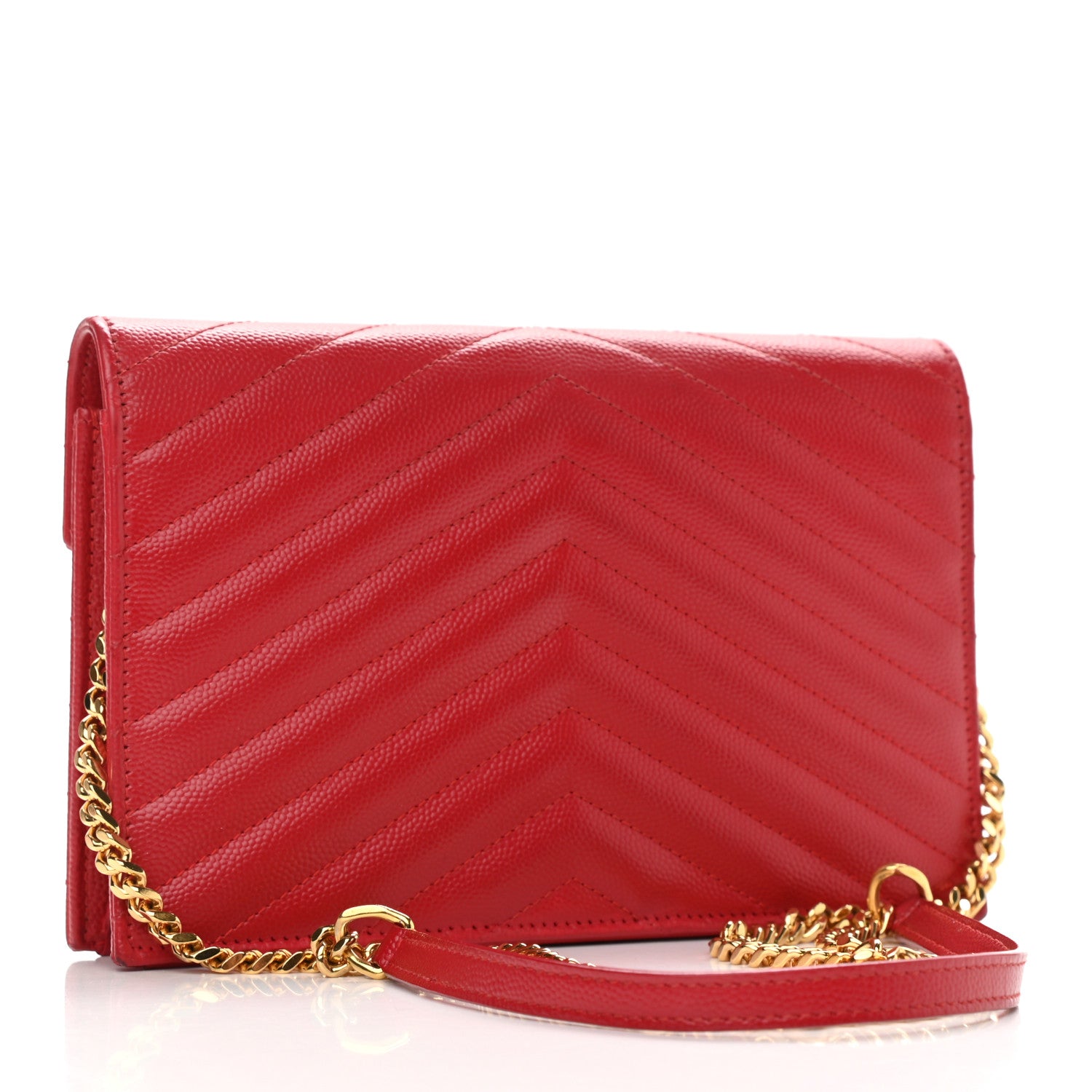 Saint Laurent Grain De Poudre Matelasse Chevron Monogram Envelope Chain Wallet New Red 3 of 15