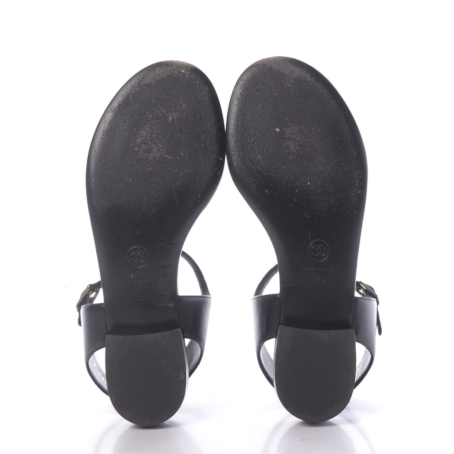 Lambskin CC Thong Sandals 38 Black