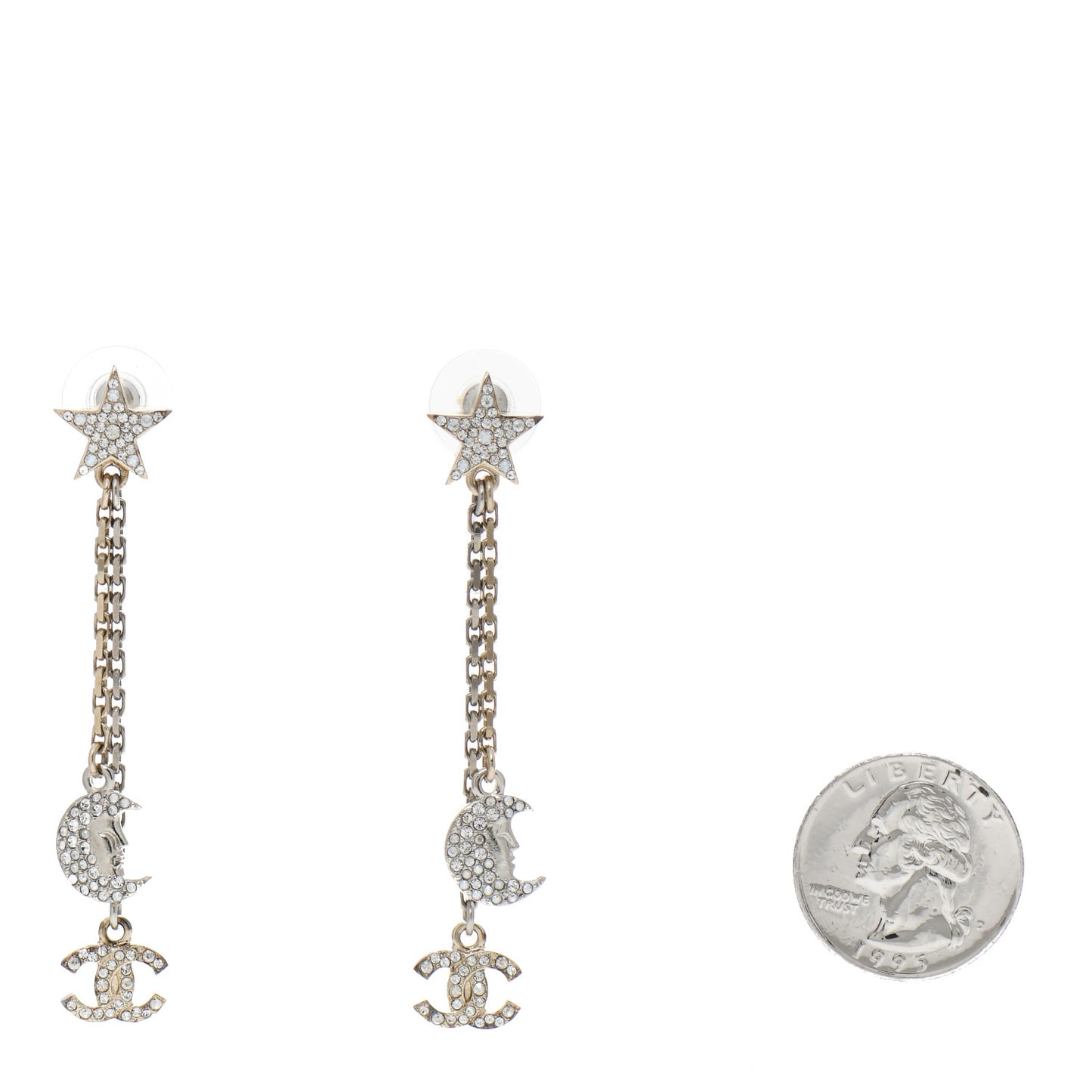 Crystal CC Star Moon Dangle Earrings Silver Gold