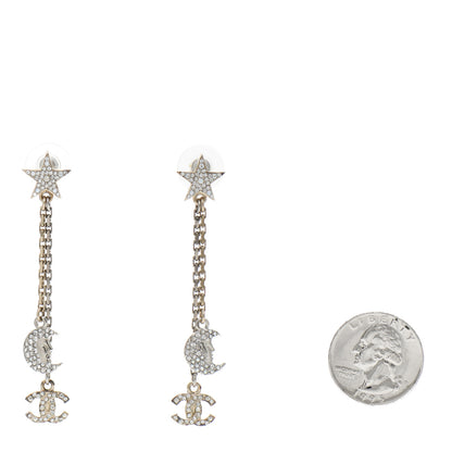Chanel Crystal CC Star Moon Dangle Earrings Silver Gold 2 of 4