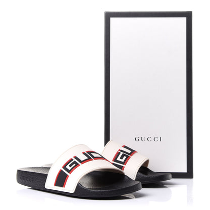 Gucci Rubber Stripe Womens Pool Slide Sandals 38 Ecru Poppy Black 8 of 8