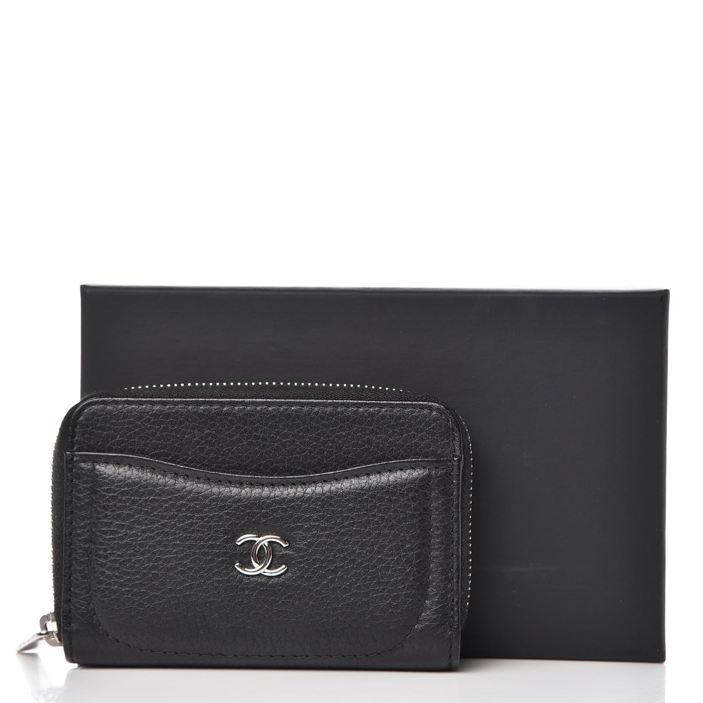 Grained Calfskin Neo Executive Zip Coin Purse Black