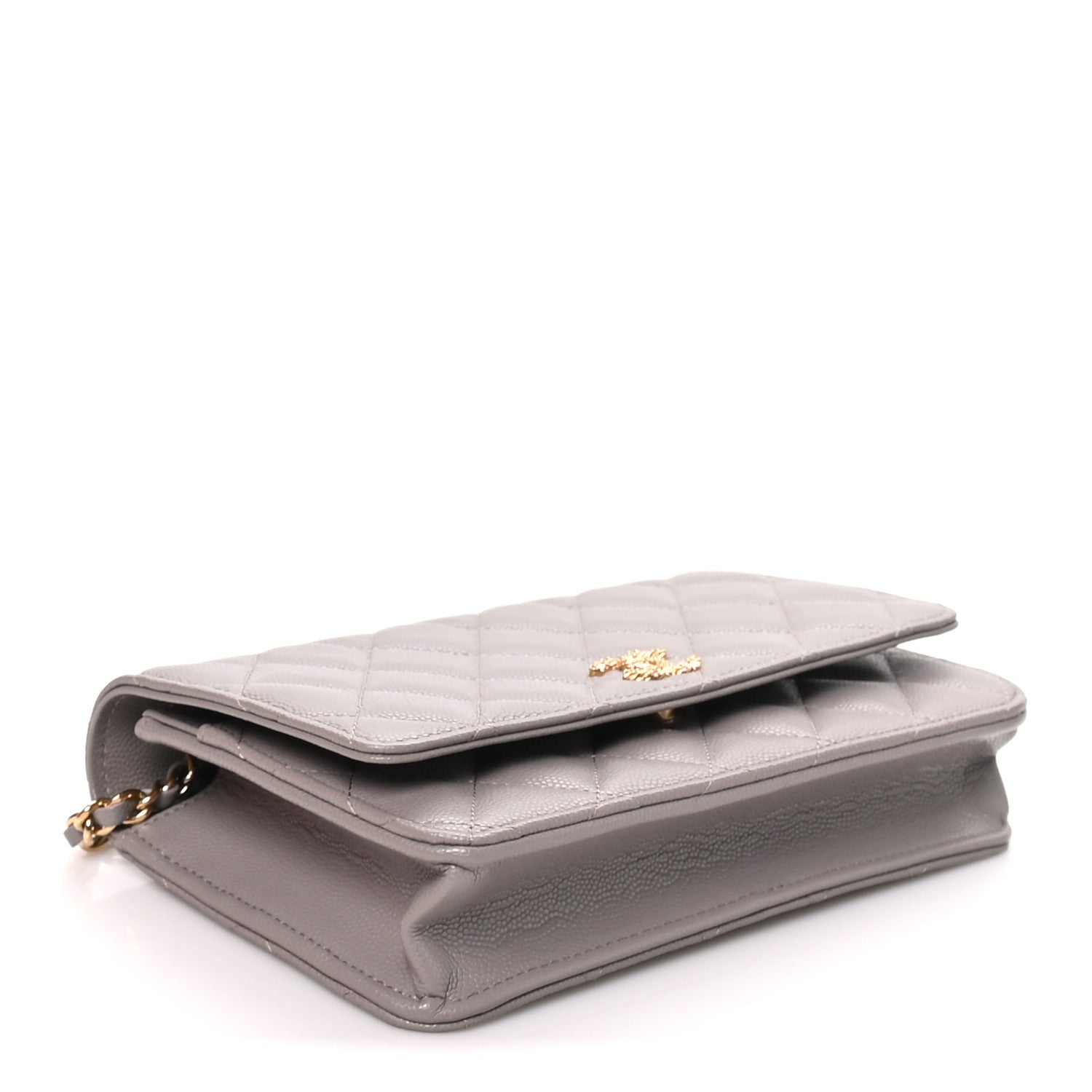 Chanel Grained Calfskin Quilted Strass CC Wallet On Chain WOC Dark Grey 4 of 11