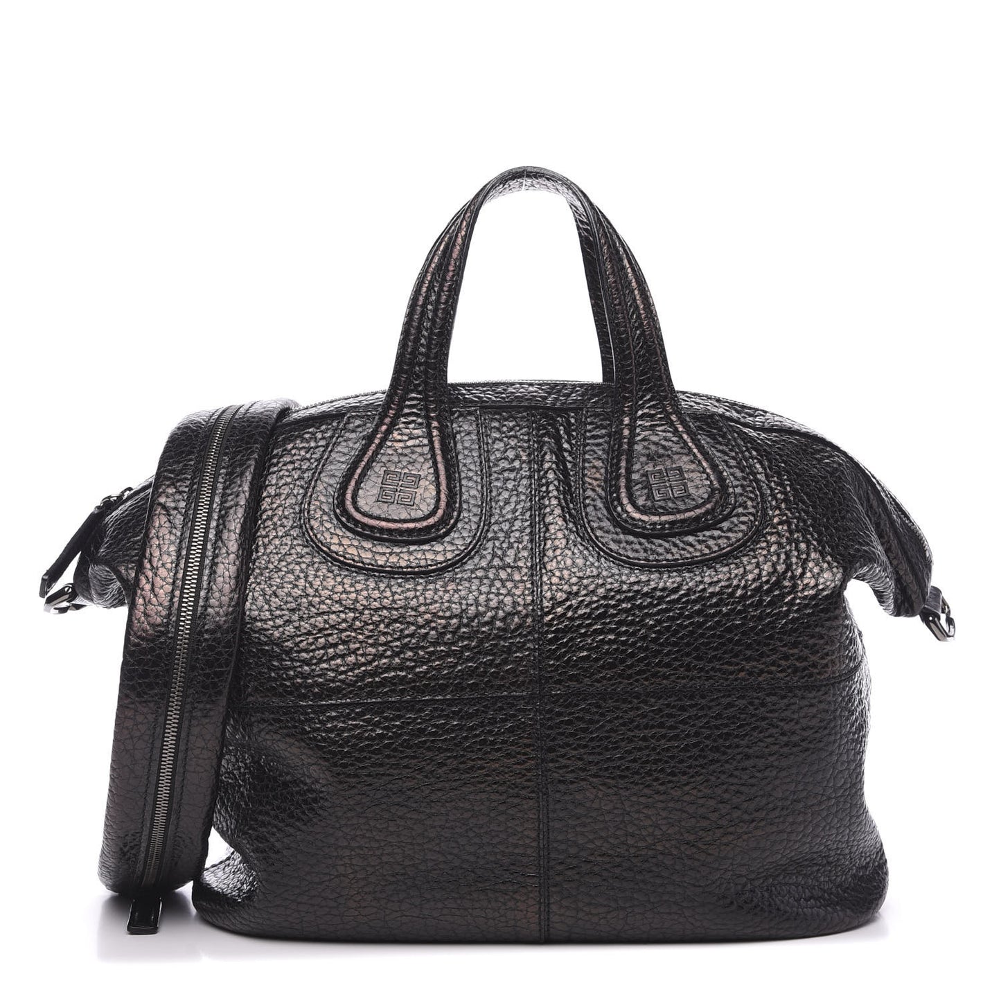 Glazed Pebbled Calfskin Large Nightingale Black