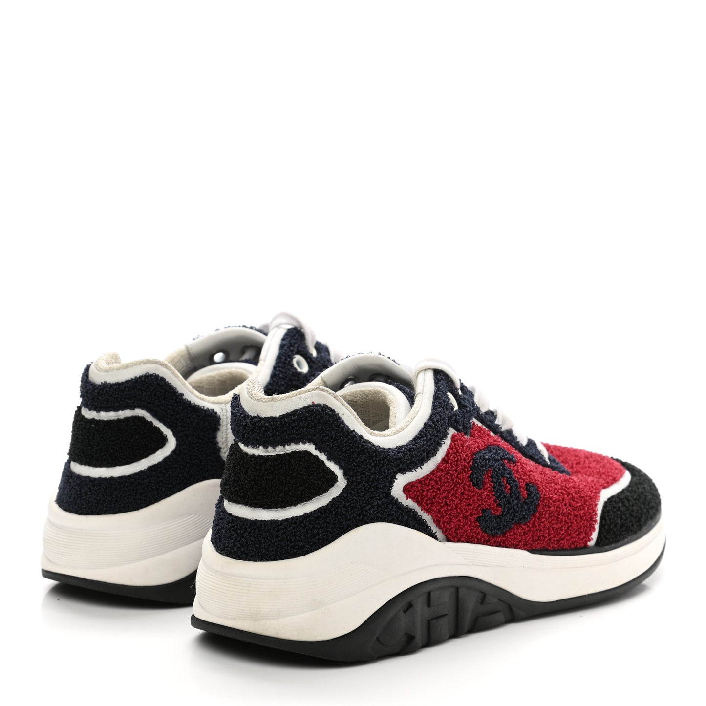 Terry Cloth Calfskin Womens Logo Sneakers 39 Red Blue