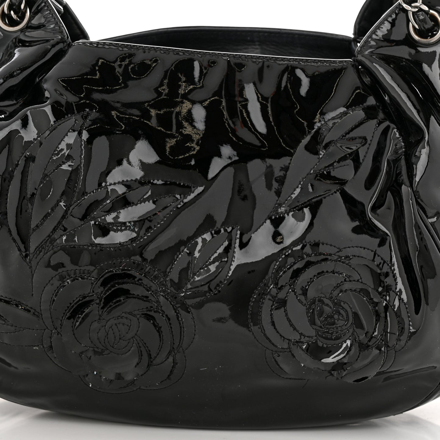 Patent Camellia Shoulder Bag Black