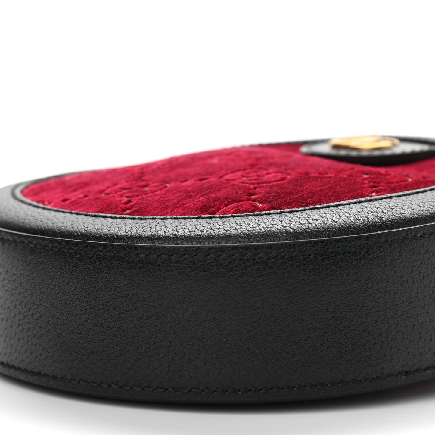 Velvet GG Monogram Textured Calfskin Round Shoulder Bag Red Cipria Black