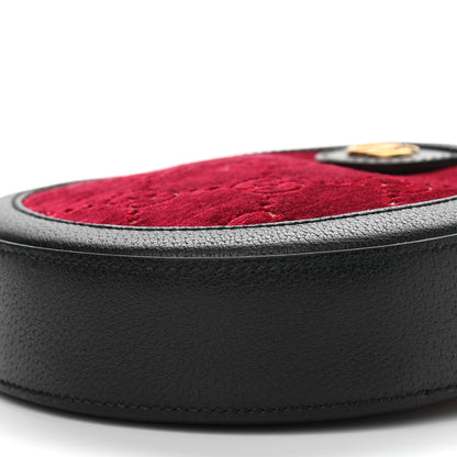 Gucci Velvet GG Monogram Textured Calfskin Round Shoulder Bag Red Cipria Black 9 of 10