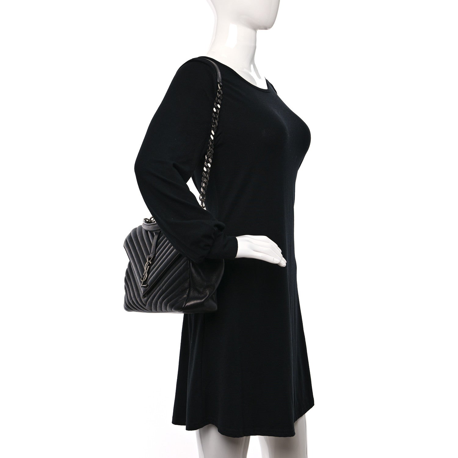 Saint Laurent Sheepskin Matelasse Chevron Monogram Large College Satchel Black 3 of 10