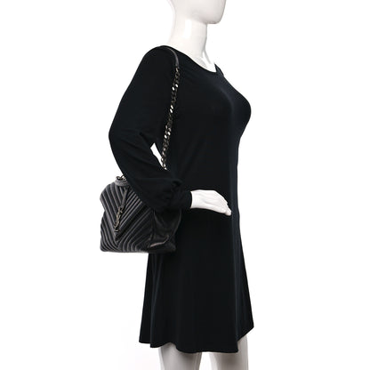 Saint Laurent Sheepskin Matelasse Chevron Monogram Large College Satchel Black 3 of 10