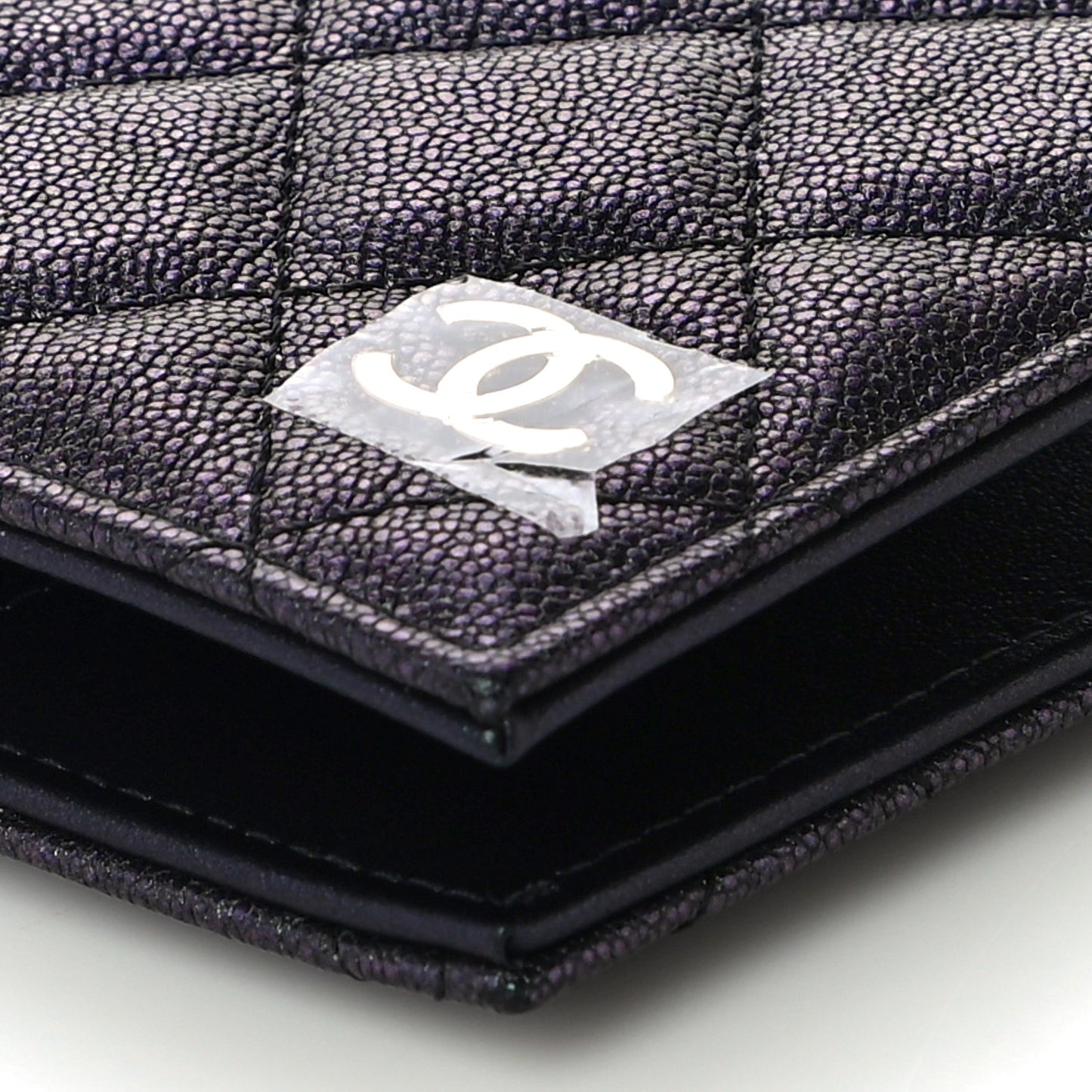 Iridescent Caviar Quilted Passport Holder Black