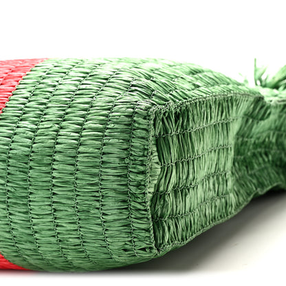 Gucci Raffia Linen Web Cestino Tote Bag Red Green 10 of 11
