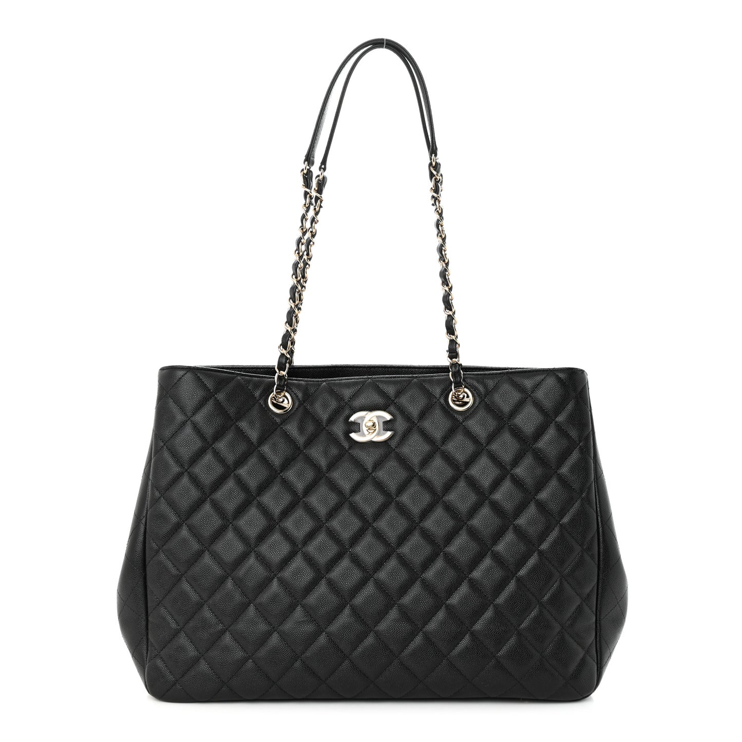 Caviar Quilted Large Shopping Tote Black