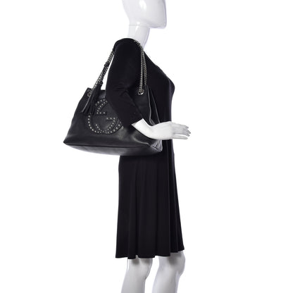 Gucci Pebbled Calfskin Studded Medium Soho Chain Shoulder Bag Black 2 of 9