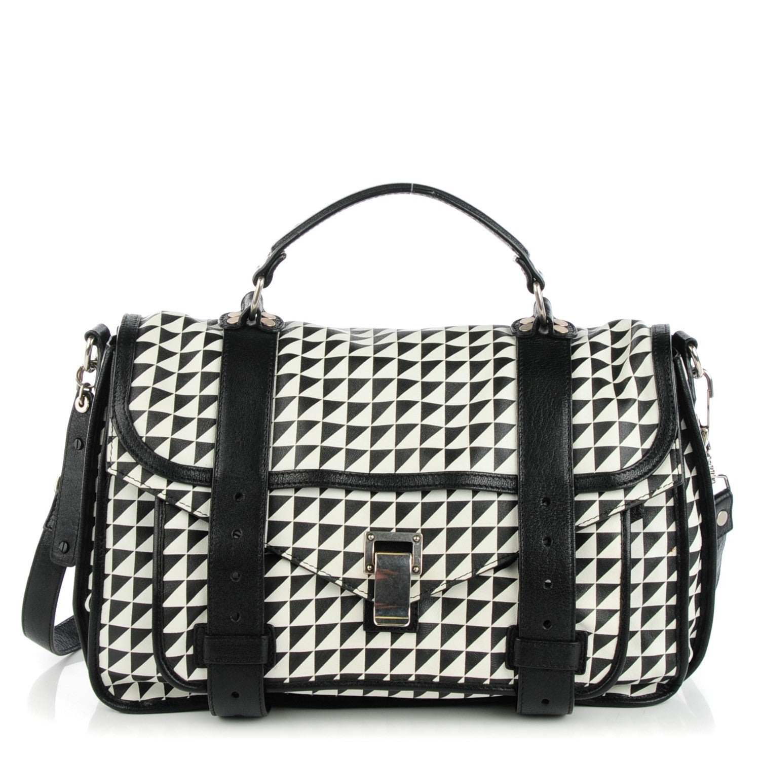 Proenza Schouler Calfskin Triangle Print Medium PS1 Satchel Black White 1 of 9
