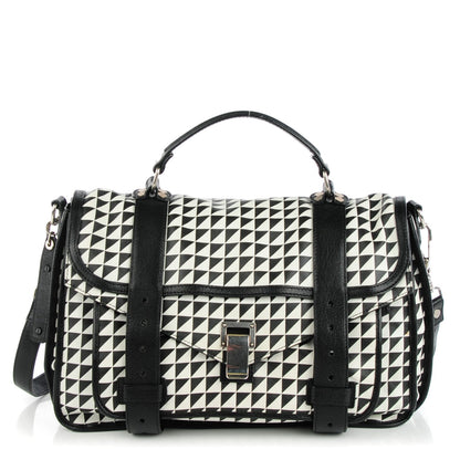 Proenza Schouler Calfskin Triangle Print Medium PS1 Satchel Black White 1 of 9