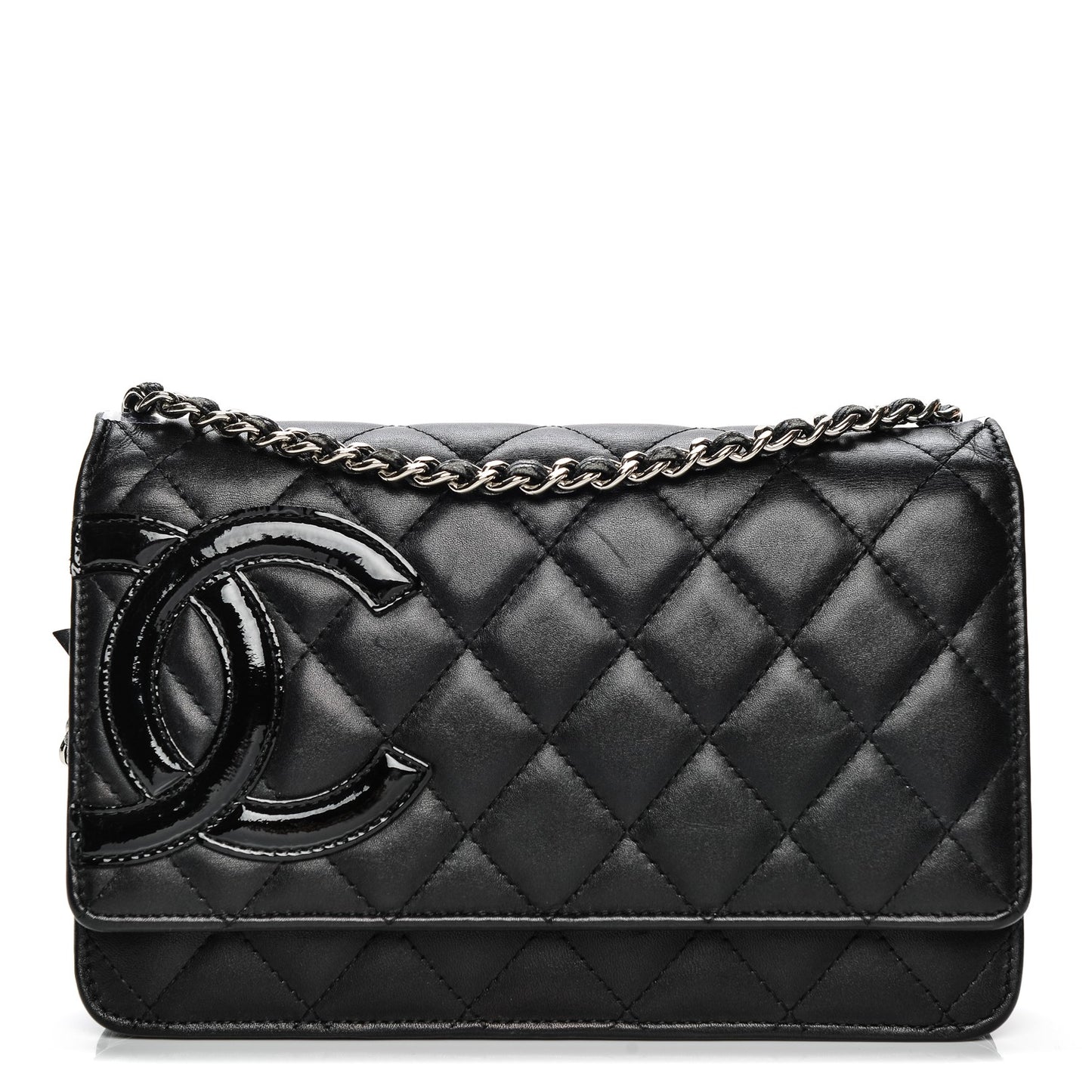Calfskin Quilted Cambon Wallet On Chain WOC Black