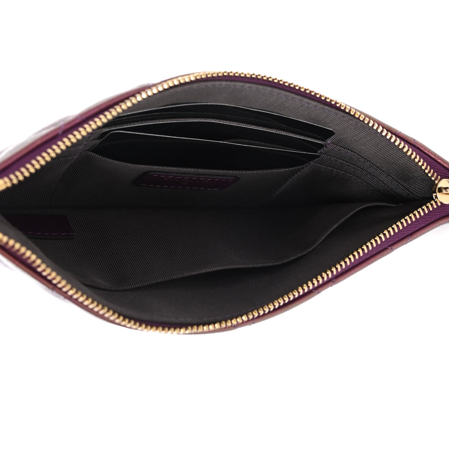 Iridescent Lambskin Quilted Cosmetic Case Purple