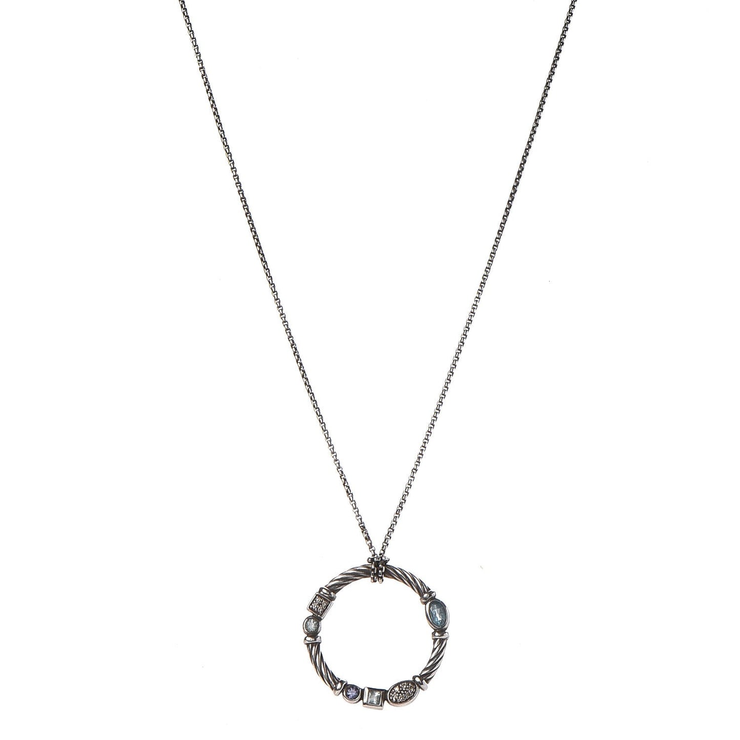 Sterling Silver Diamond Blue Topaz Hampton Blue Topaz Iolite Confetti Pendant Necklace