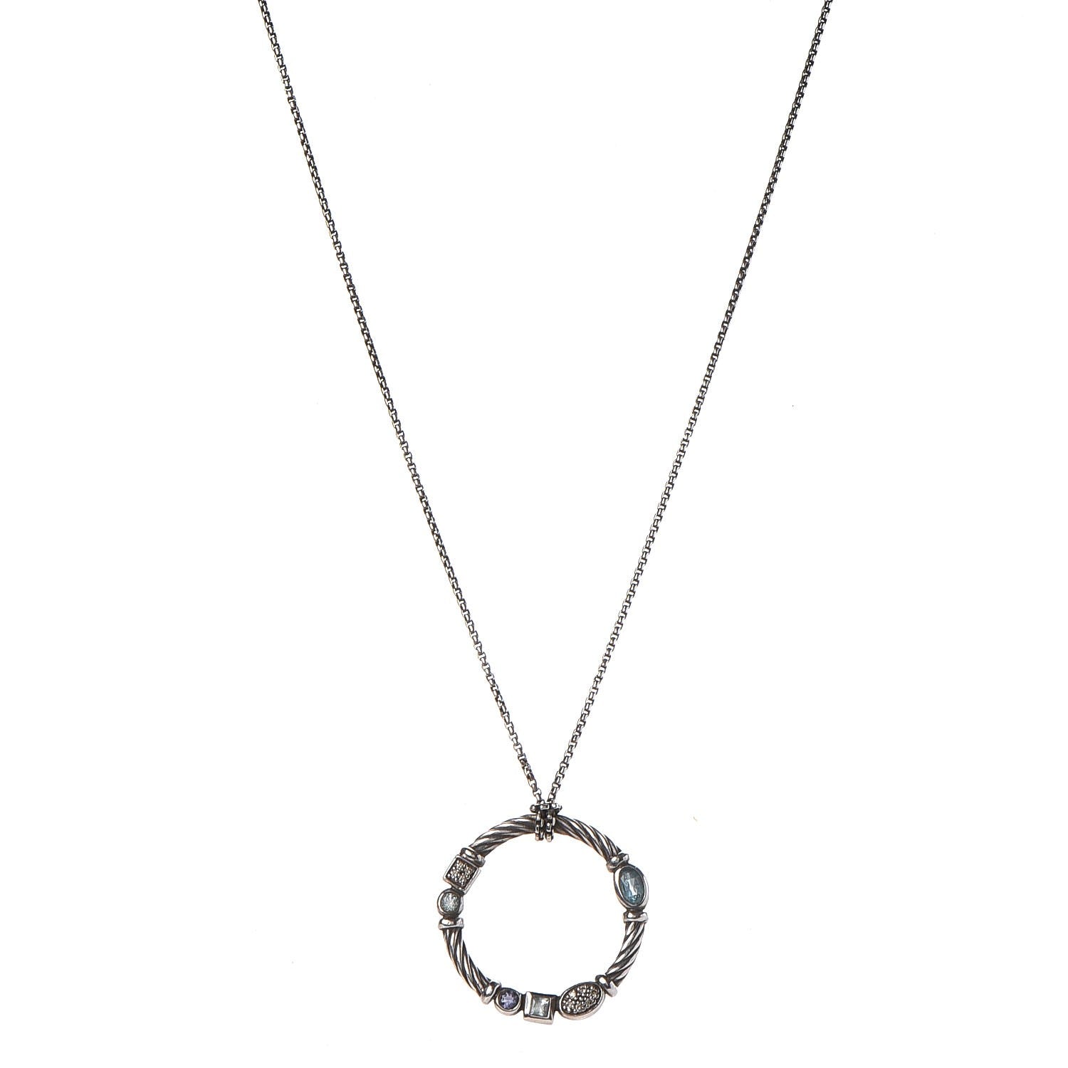 David Yurman Sterling Silver Diamond Blue Topaz Hampton Blue Topaz Iolite Confetti Pendant Necklace 1 of 6