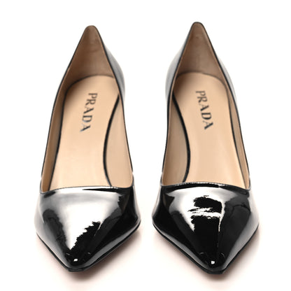 Prada Patent Metal Logo Pointed Toe Pumps 39.5 Black 2 of 8
